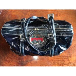 Gucci Shiny Black Leather Tote with Logo